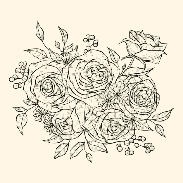 無料ベクター 現実的な手描きの花の花束