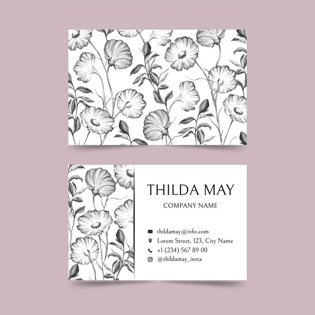 Realistic hand drawn floral business card template pack