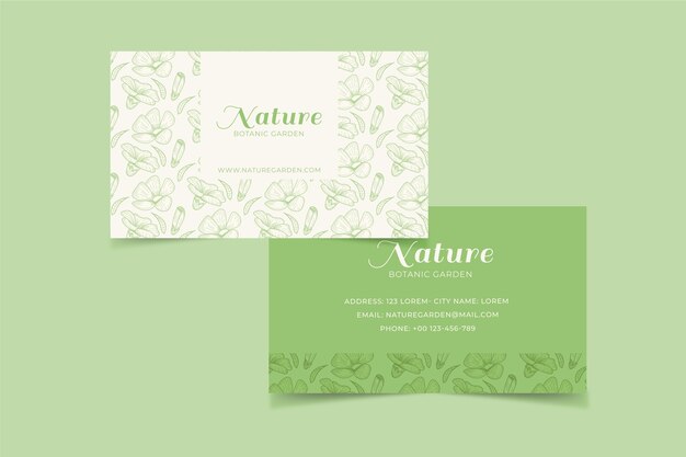 Realistic hand drawn floral business card template