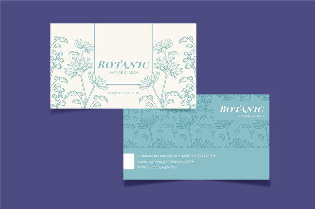 Realistic hand drawn floral business card template