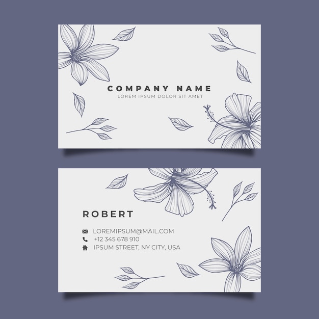 Realistic hand-drawn floral business card template