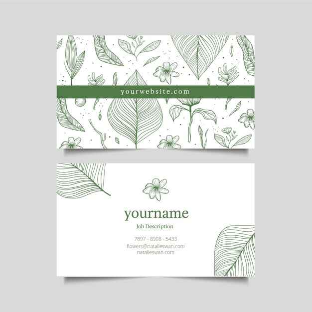 Realistic hand drawn floral business card template