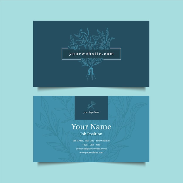 Realistic hand drawn floral business card template