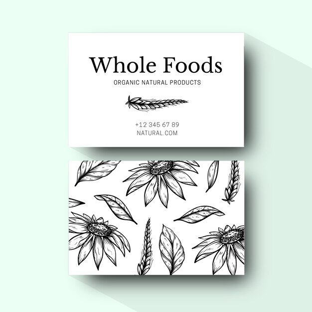 Realistic hand-drawn floral business card template