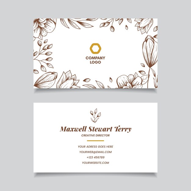 Free vector realistic hand drawn floral business card template