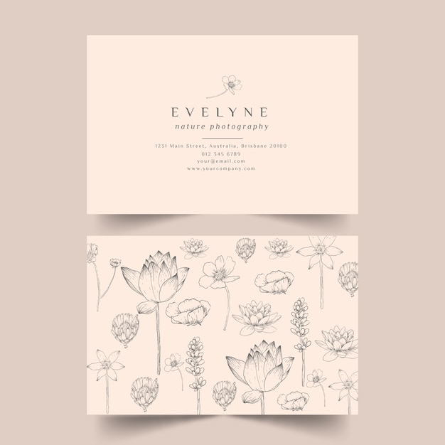 Free vector realistic hand drawn floral business card template