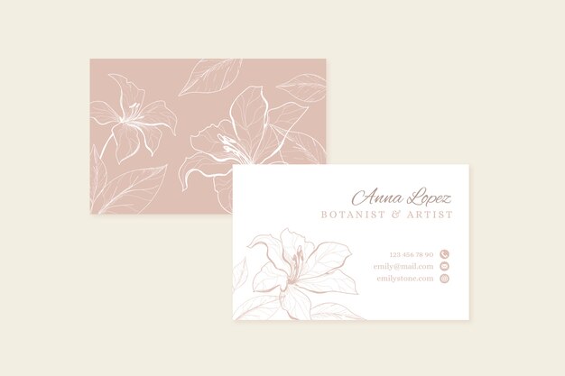 Realistic hand-drawn floral business card template