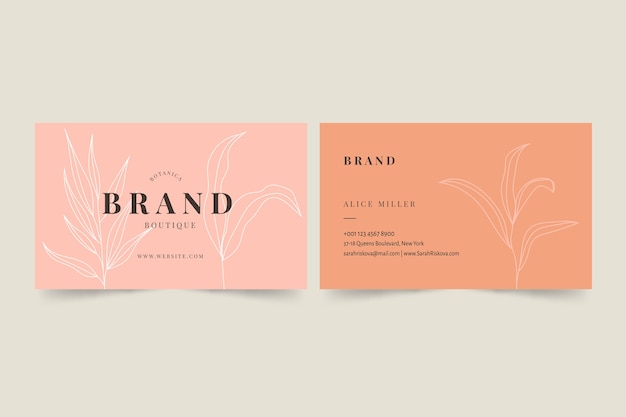 Realistic hand-drawn floral business card template