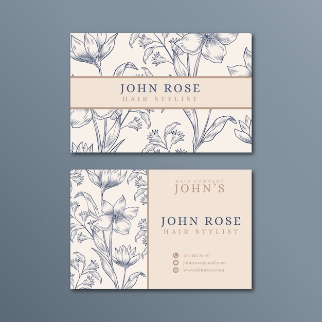 Free vector realistic hand drawn floral business card template