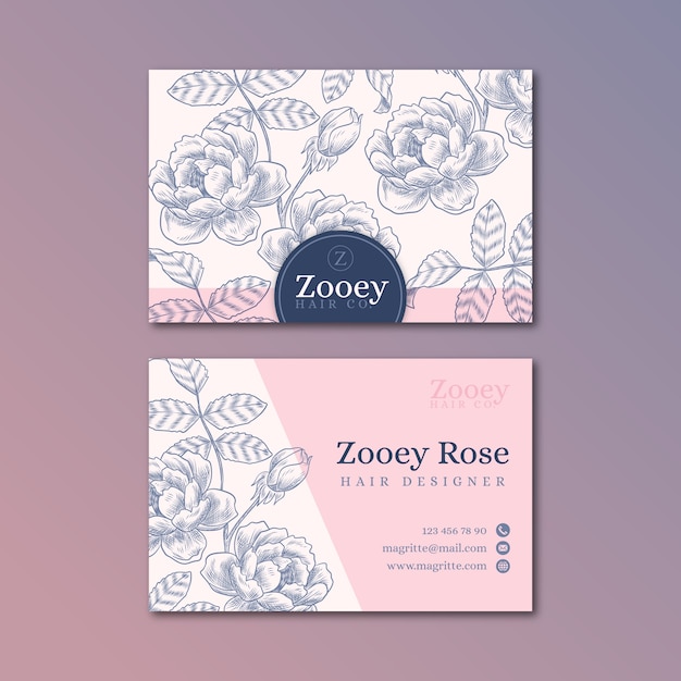 Free vector realistic hand drawn floral business card template