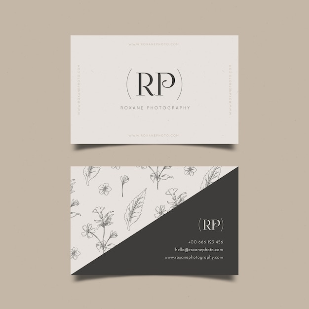 Realistic hand drawn floral business card template