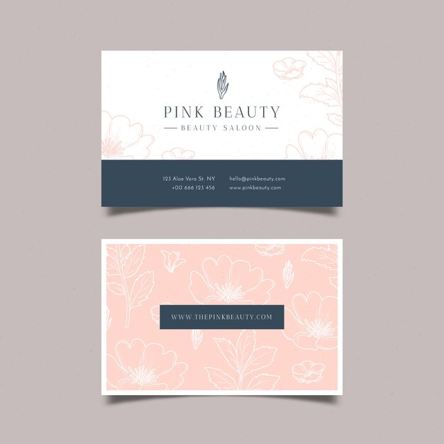 Realistic hand drawn floral business card template