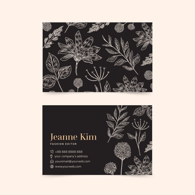 Realistic hand drawn floral template business card collection