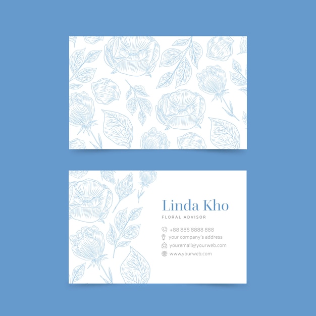 Realistic hand drawn floral template business card pack