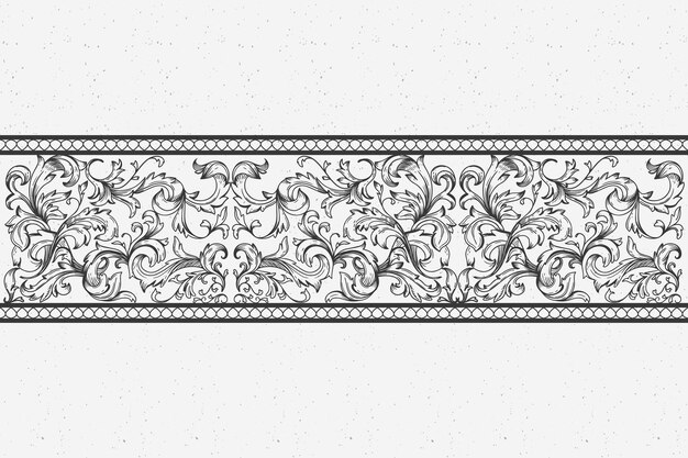 Realistic hand drawn ornamental border in baroque style