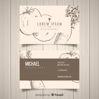 Realistic hand drawn restaurant business card template