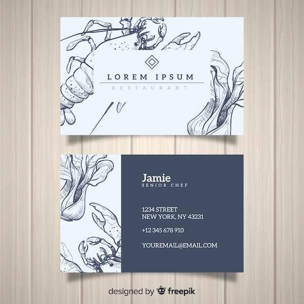 Realistic hand drawn restaurant business card template