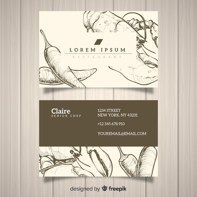 Realistic hand drawn restaurant business card template