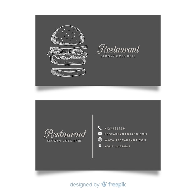 Realistic hand drawn restaurant business card template