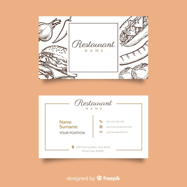 Free vector realistic hand drawn restaurant business card template