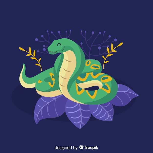 Реалистичная рисованной змея на фоне листьев