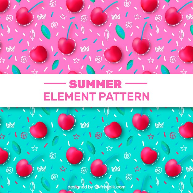 Realistic and hand drawn summer element patterns