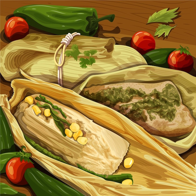 Realistic hand drawn tamales