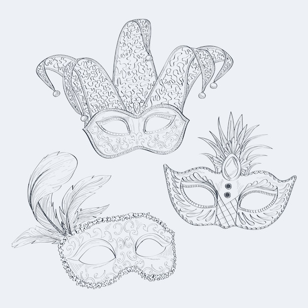 Free vector realistic hand drawn venetian carnival masks