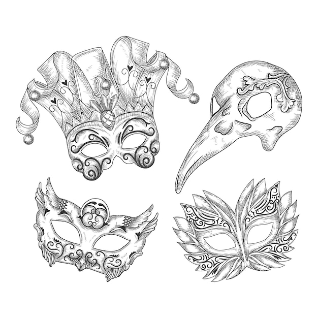 Free vector realistic hand drawn venetian carnival masks