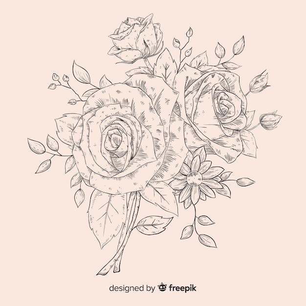 Realistic hand drawn vintage floral bouquet