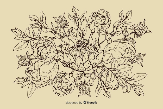 現実的な手描きのヴィンテージの花の花束