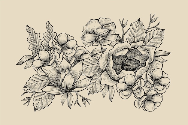 Realistic hand drawn vintage floral bouquet