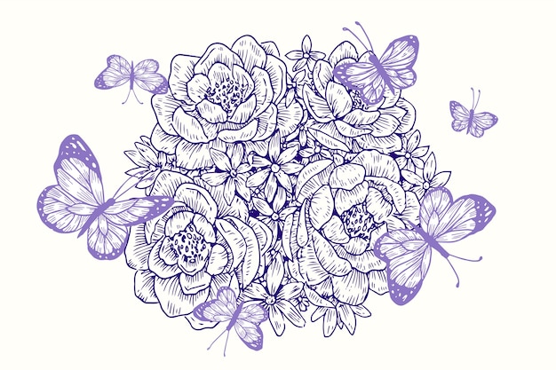 現実的な手描きのヴィンテージの花の花束