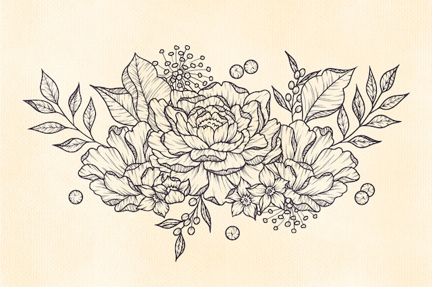 Realistic hand drawn vintage floral bouquet