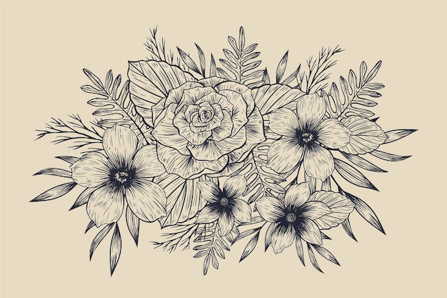 Realistic hand drawn vintage floral bouquet