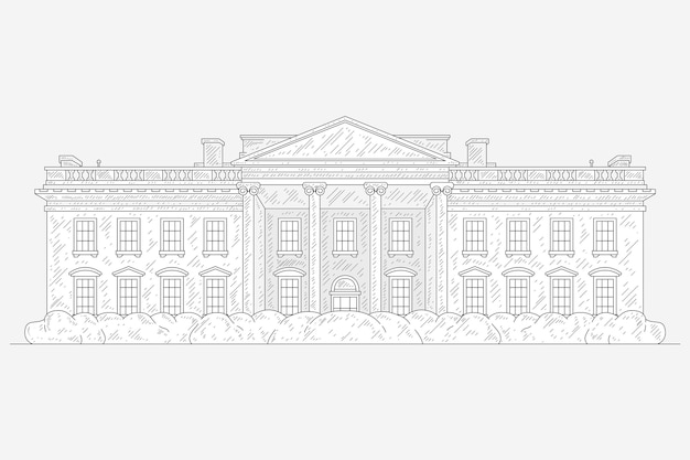 Realistic hand drawn white house illustration
