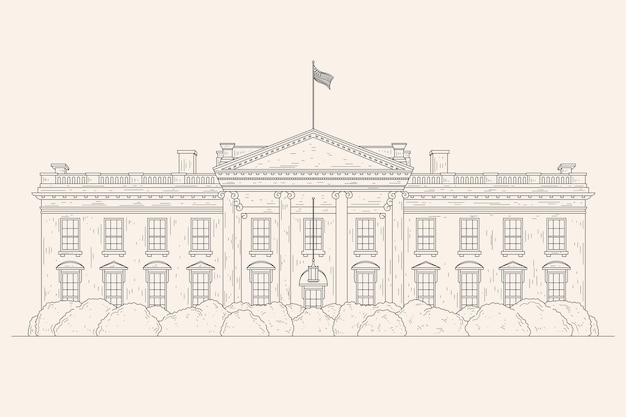 免费矢量现实的白宫手绘插图