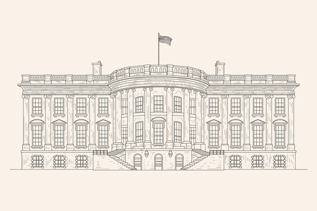 Realistic hand drawn white house illustration