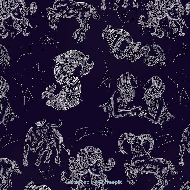 Free vector realistic hand drawn zodiac pattern