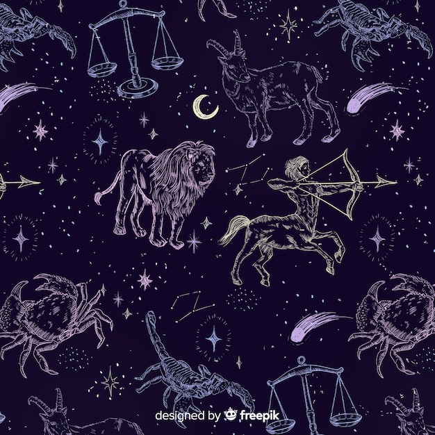 Free vector realistic hand drawn zodiac pattern