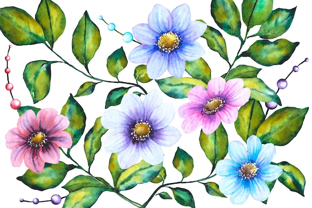 Vettore gratuito realistico sfondo floreale dipinto a mano