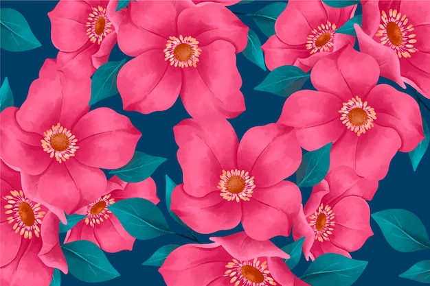 Realistic hand painted floral wallpaper