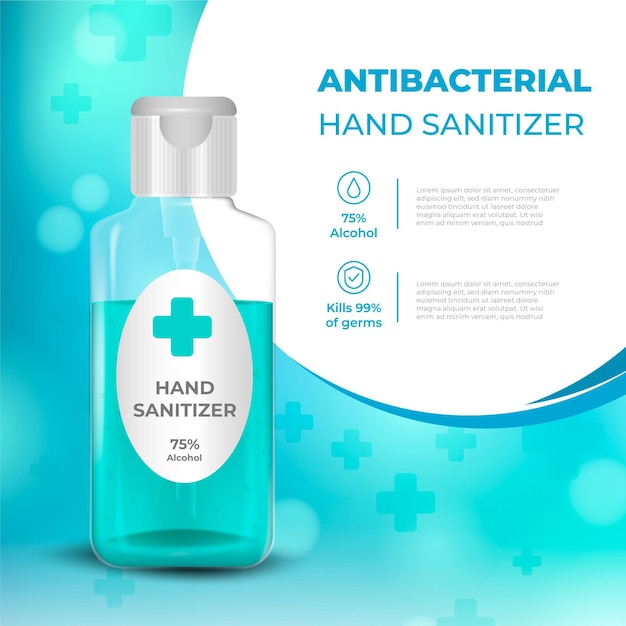 Бесплатное векторное изображение Реалистичная антибактериальная реклама дезинфицирующего средства для рук