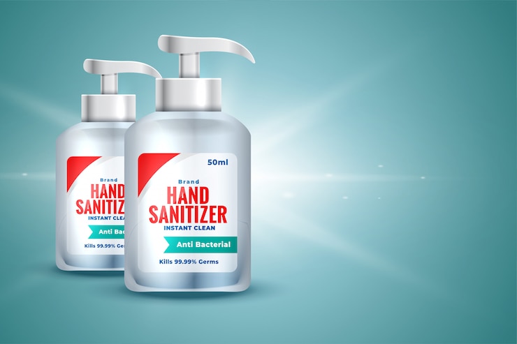 Free Vector realistic hand sanitizer bottle in 3d style