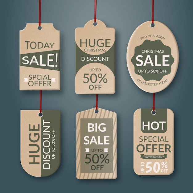 Realistic hanging sales label collection