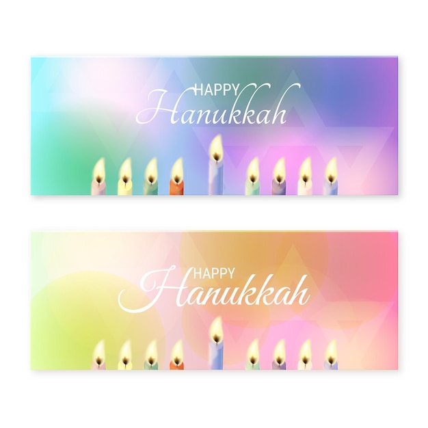 Vettore gratuito set di banner orizzontali realistici di hanukkah