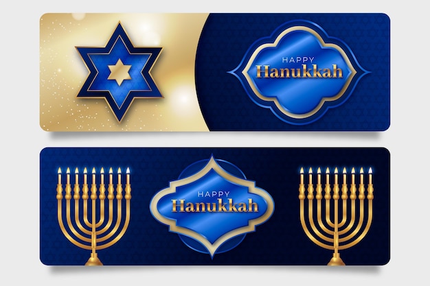 Set di banner orizzontali realistici di hanukkah