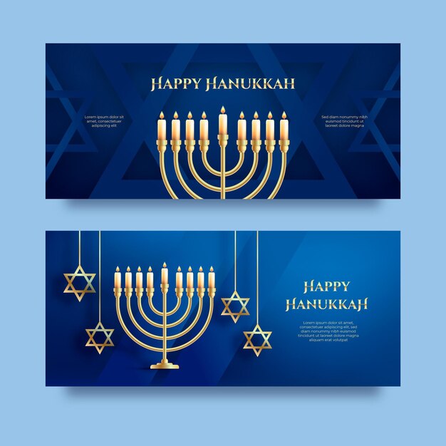 Realistic hanukkah horizontal banners set