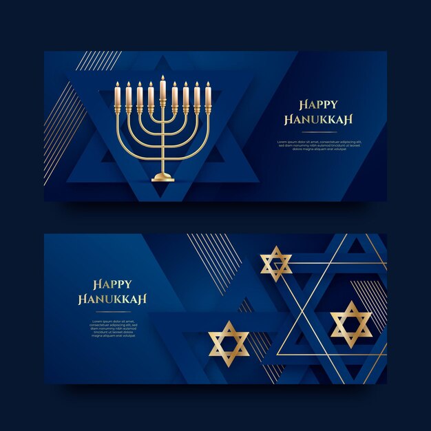 realistic hanukkah horizontal banners set