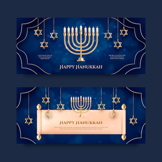 Vettore gratuito set di banner orizzontali realistici di hanukkah